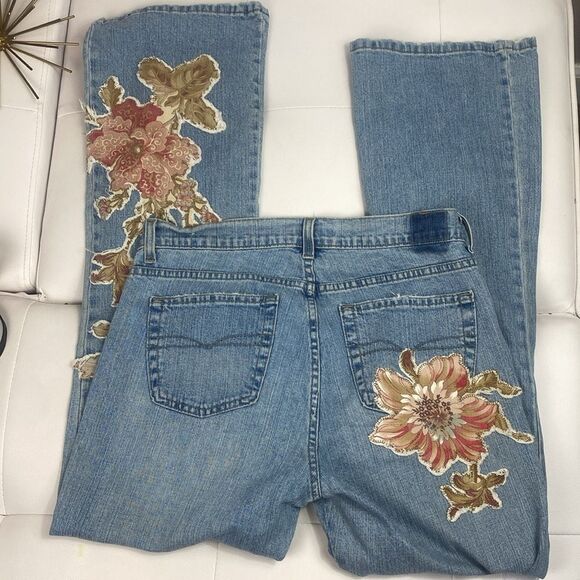 Vintage Cavaricci Floral Patchwork Y2K Bootcut Jeans Size 10 E - Picture 5 of 10